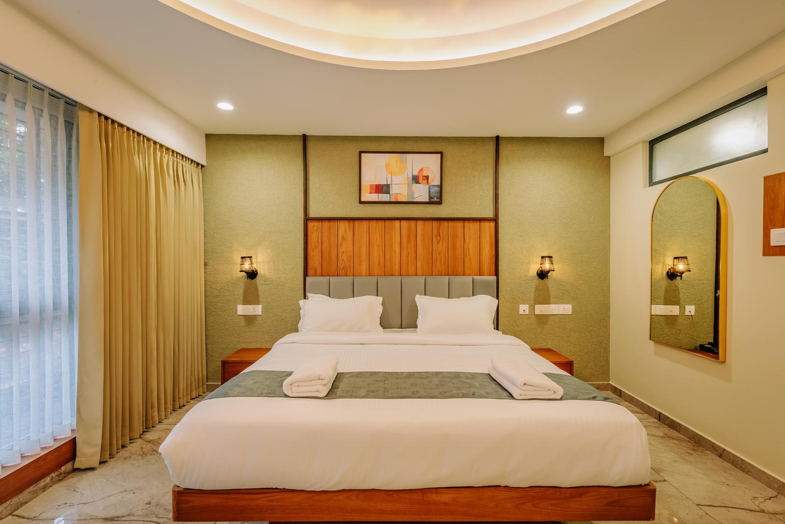 Master Bedroom with Teak Headboard Wall