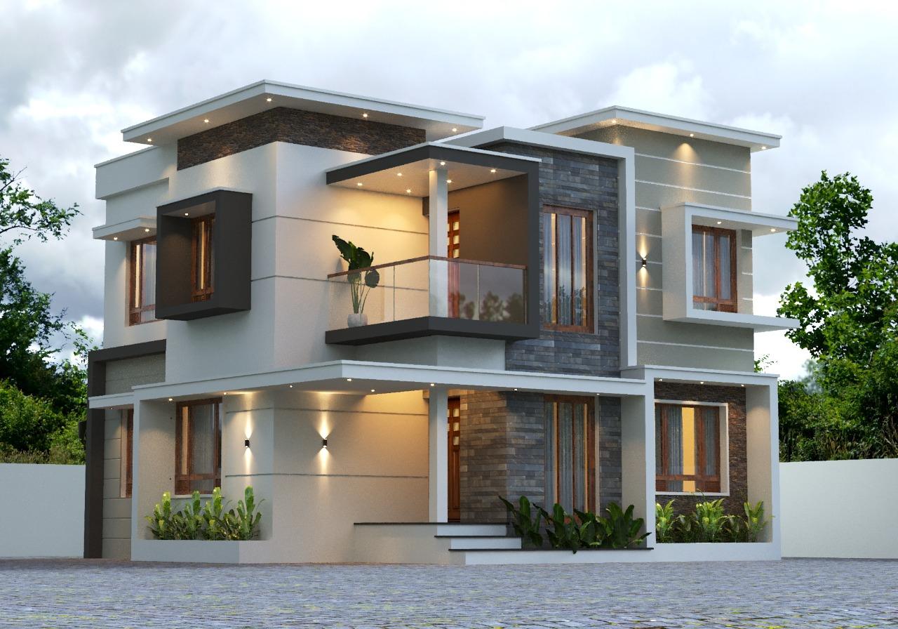 3D render of a contemporary house elevation