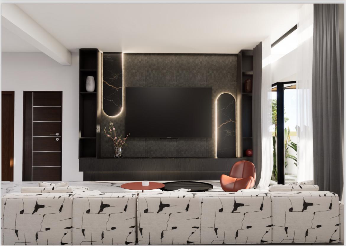 TV Wall with Stone-Look Cladding